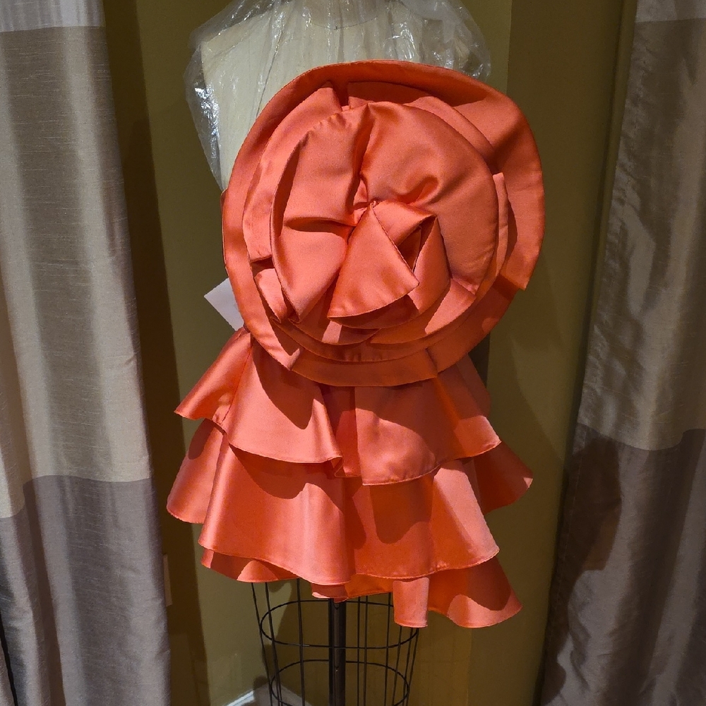 Elegant Coral Ruffled Dress